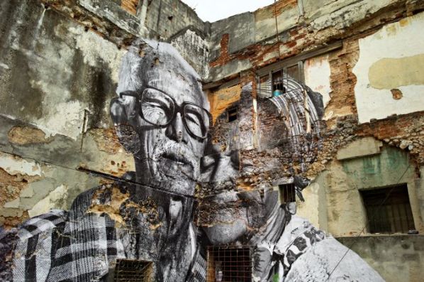 JR, La Havana, Rafael Lorenzo y Obdula Monano, Cuba (2012). image courtesy of www.jr-art.net